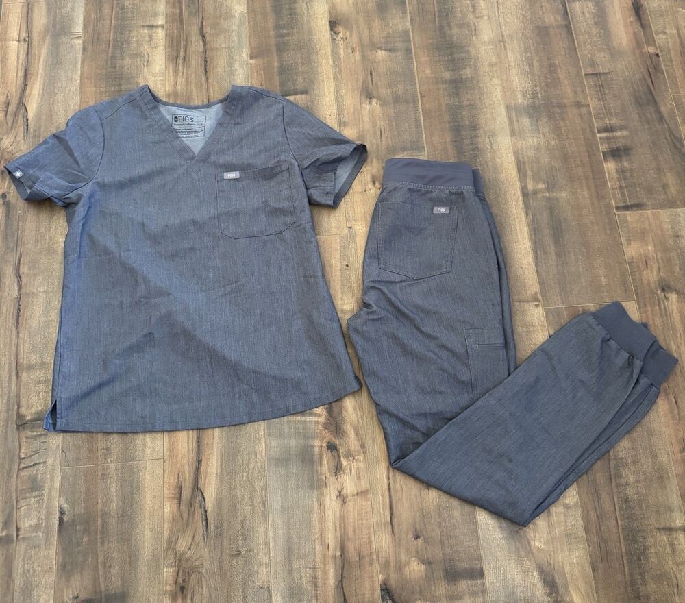 FIGS 2 Piece Scrubs Set Grey Catarina Top SMALL Zamora Jogger Pants XS Tall MD